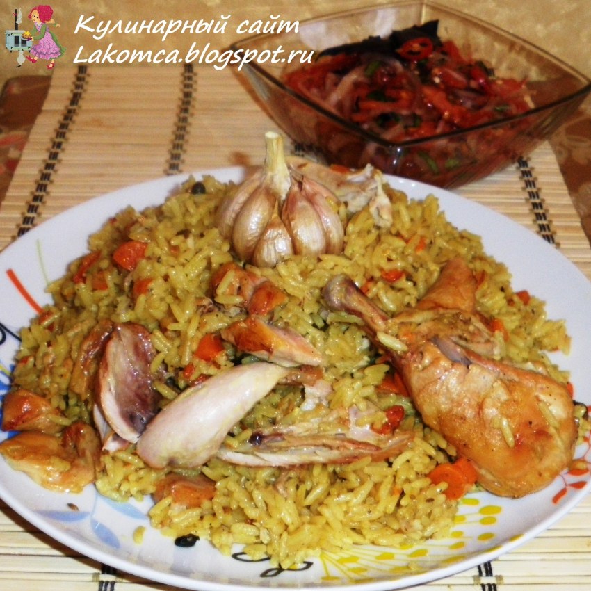 Плов с куриными голенями на сковороде