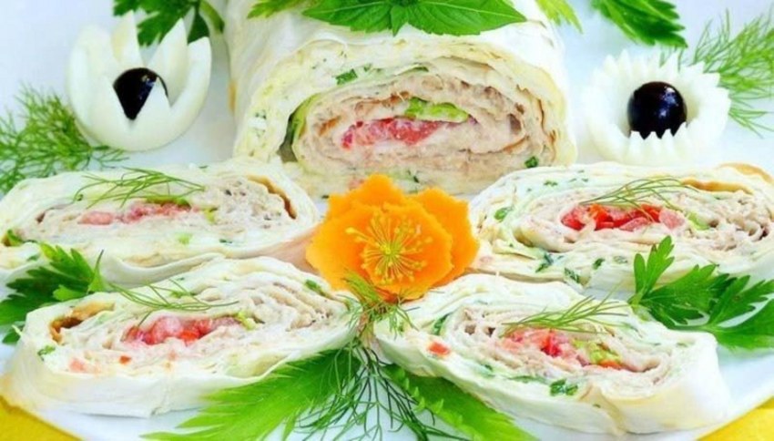 Рулет из лаваша с крабовыми палочками