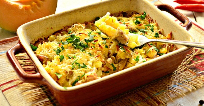 Запеканка с тыквой и фаршем картофелем