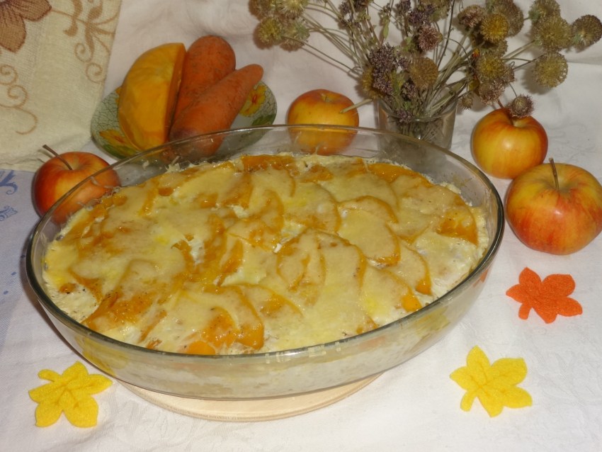 Запеканка с курицей и тыквой