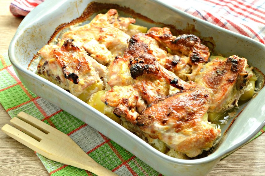 Картофель запеченный с окороком и грибами