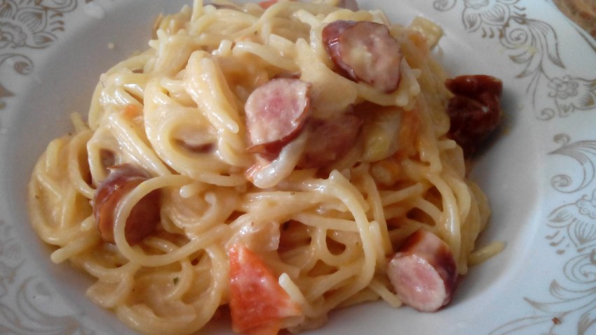 Паста с копченой колбасой