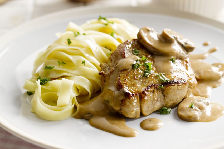 Медальоны из свинины с грибным соусом