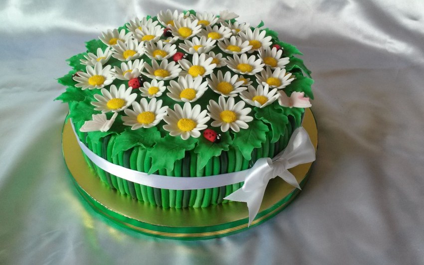Торт с ромашками из мастики