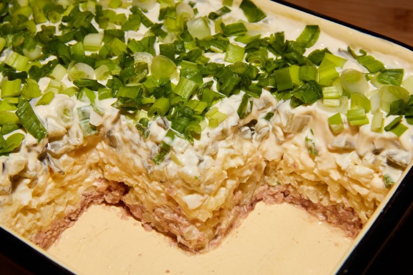 Салат печенка под шубой