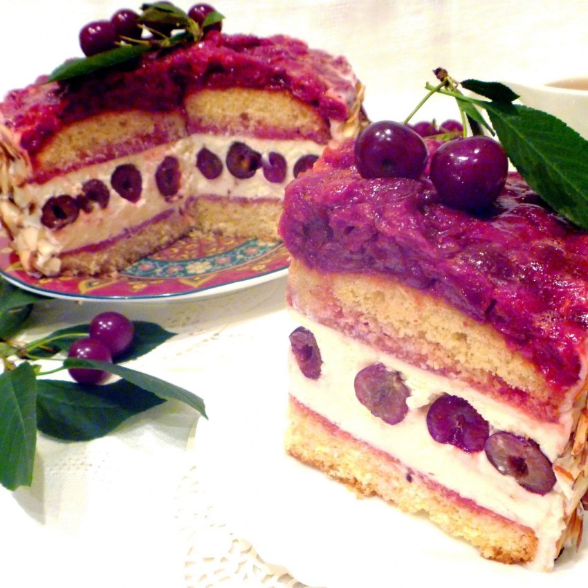 Творожный торт с вишней