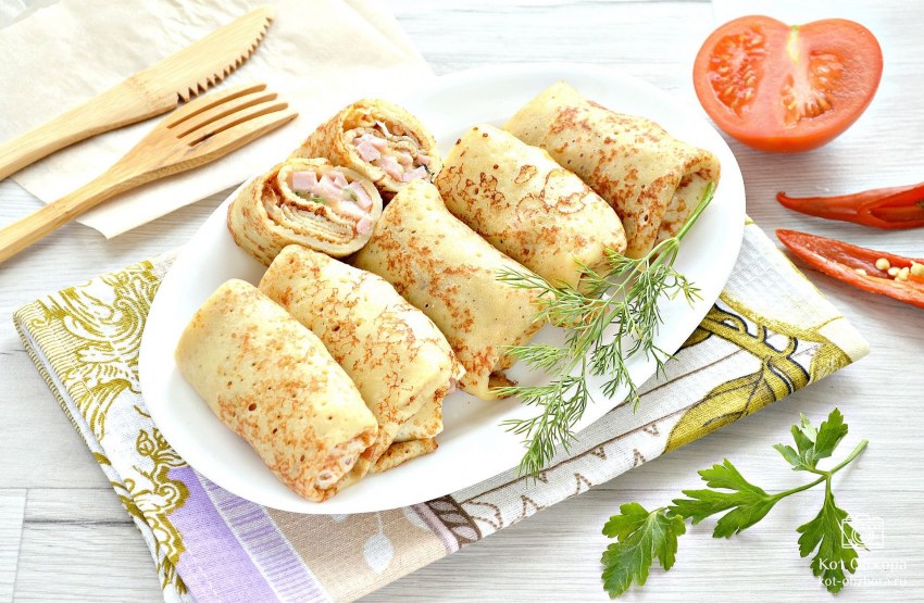 Блины с ветчиной и сыром