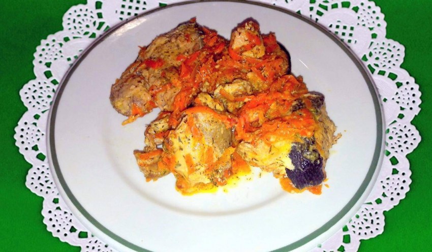 Минтай с овощами грибами и рисом