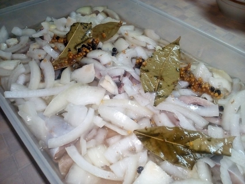 Скумбрия в рассоле кусочками с луком