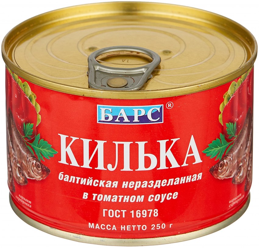 Килька неразделанная в томатном соусе 250г Барс