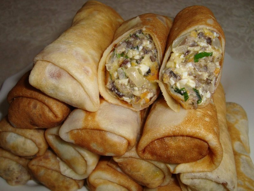 Блины фаршированные грибами