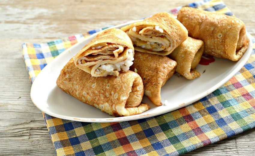 Блины фаршированные грибами