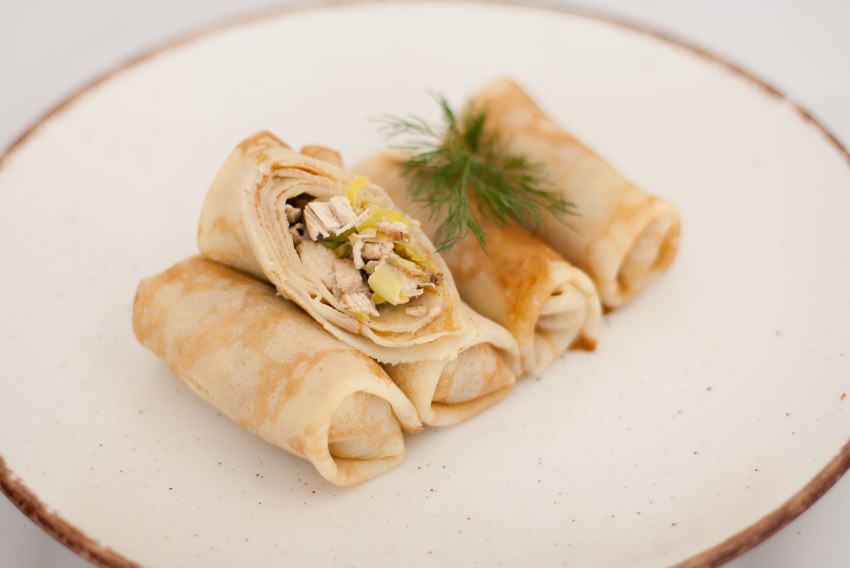 Блины с курой и грибами