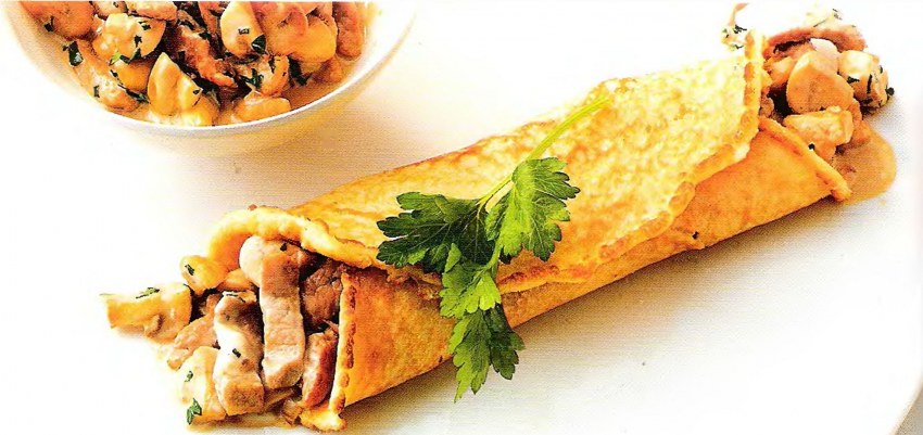 Блины с мясом и грибами