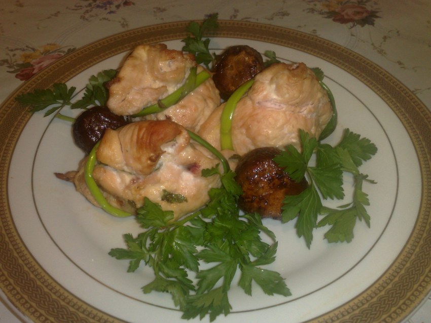 Мясные мешочки с грибами