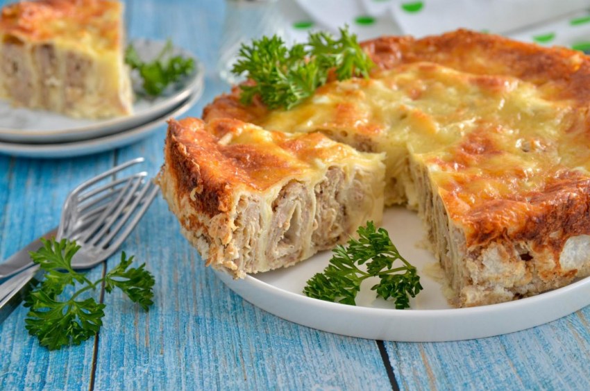 Пирог из лаваша с курицей и сыром