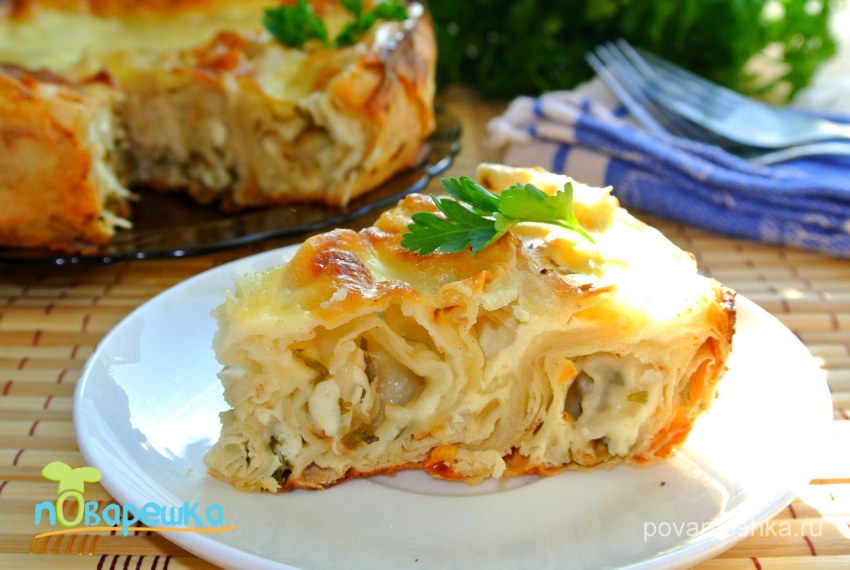 Пирог «лаваш в заливке» с мясным фаршем