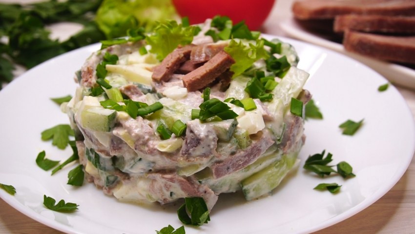 Салат с языком говяжьим