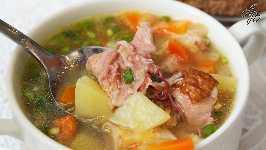 Суп с копченой курицей