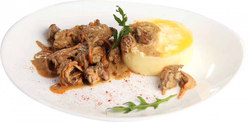 Бефстроганов из говядины с картофельным пюре