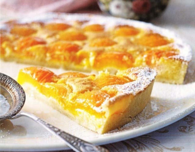 Творожный пирог с персиками консервированными