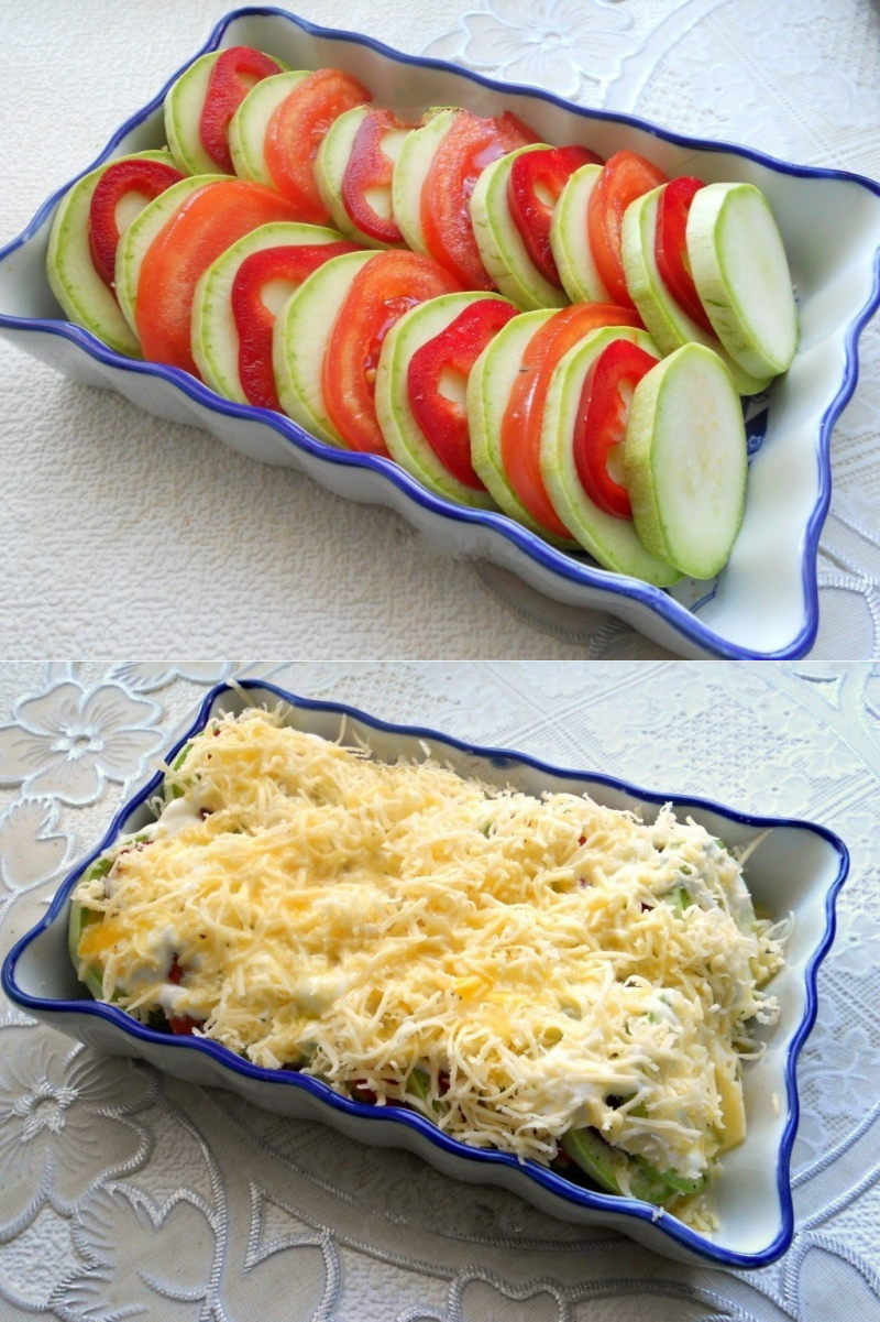 Кабачки в духовке с помидорами и сыром и чесноком
