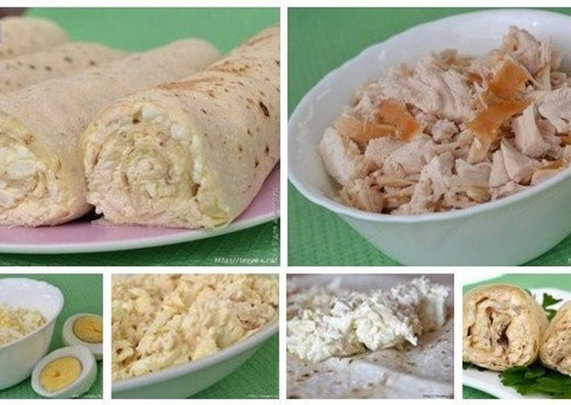 Рулет из лаваша с курицей и сыром
