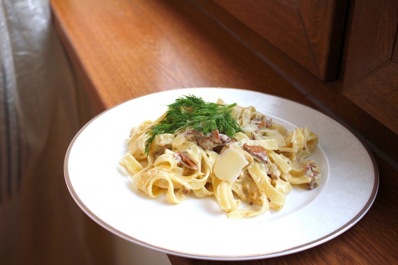Паста Феттуччине с курицей и грибами