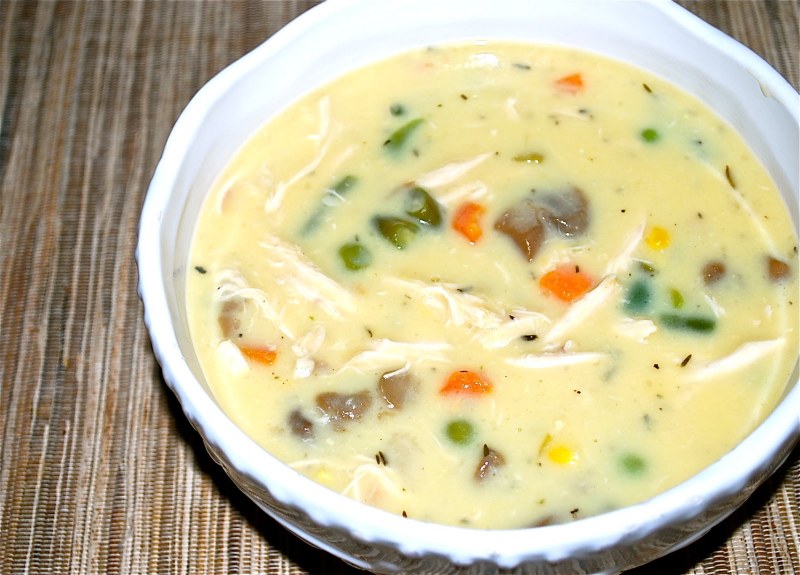 Сырный суп с грибами и курицей