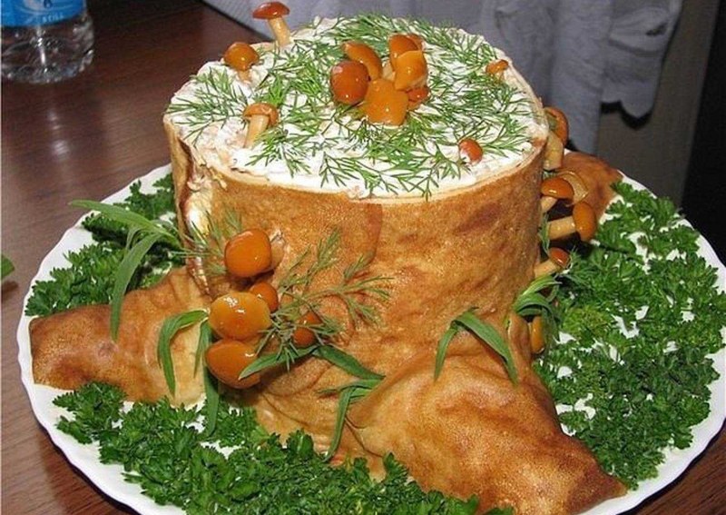 Салат пенёк с опятами