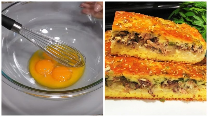 Заливной пирог с луком и яйцом