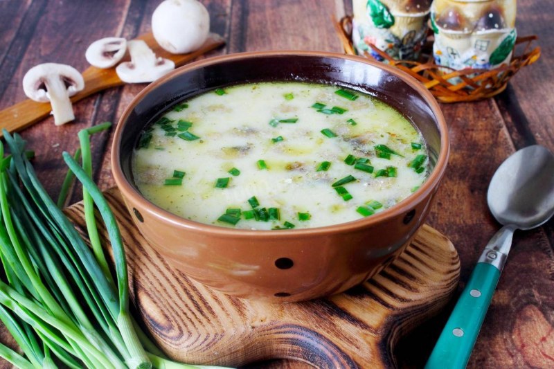 Куриный суп с шампиньонами и вермишелью и плавленным сыром