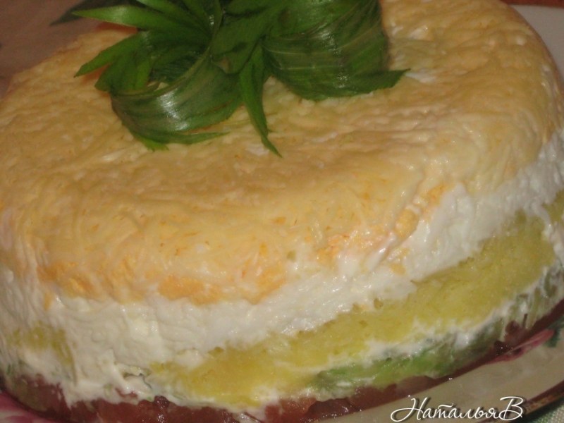 Мимоза с форелью и сыром