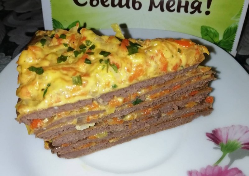 Печёночный торт из говяжьей печени