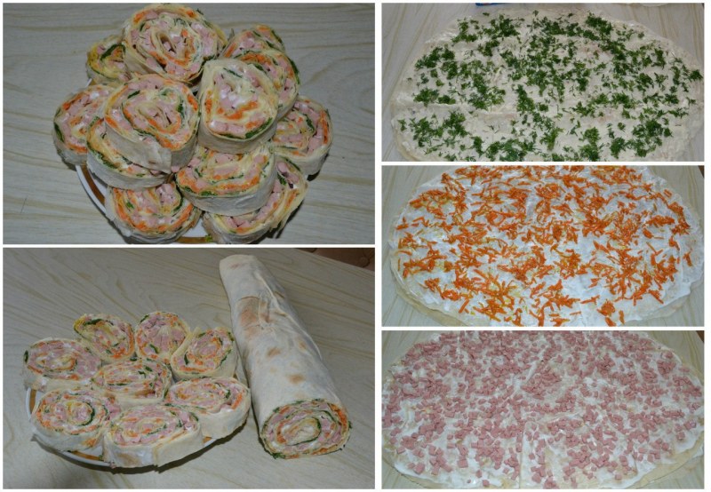 Рулет из лаваша с корейской морковью и сыром