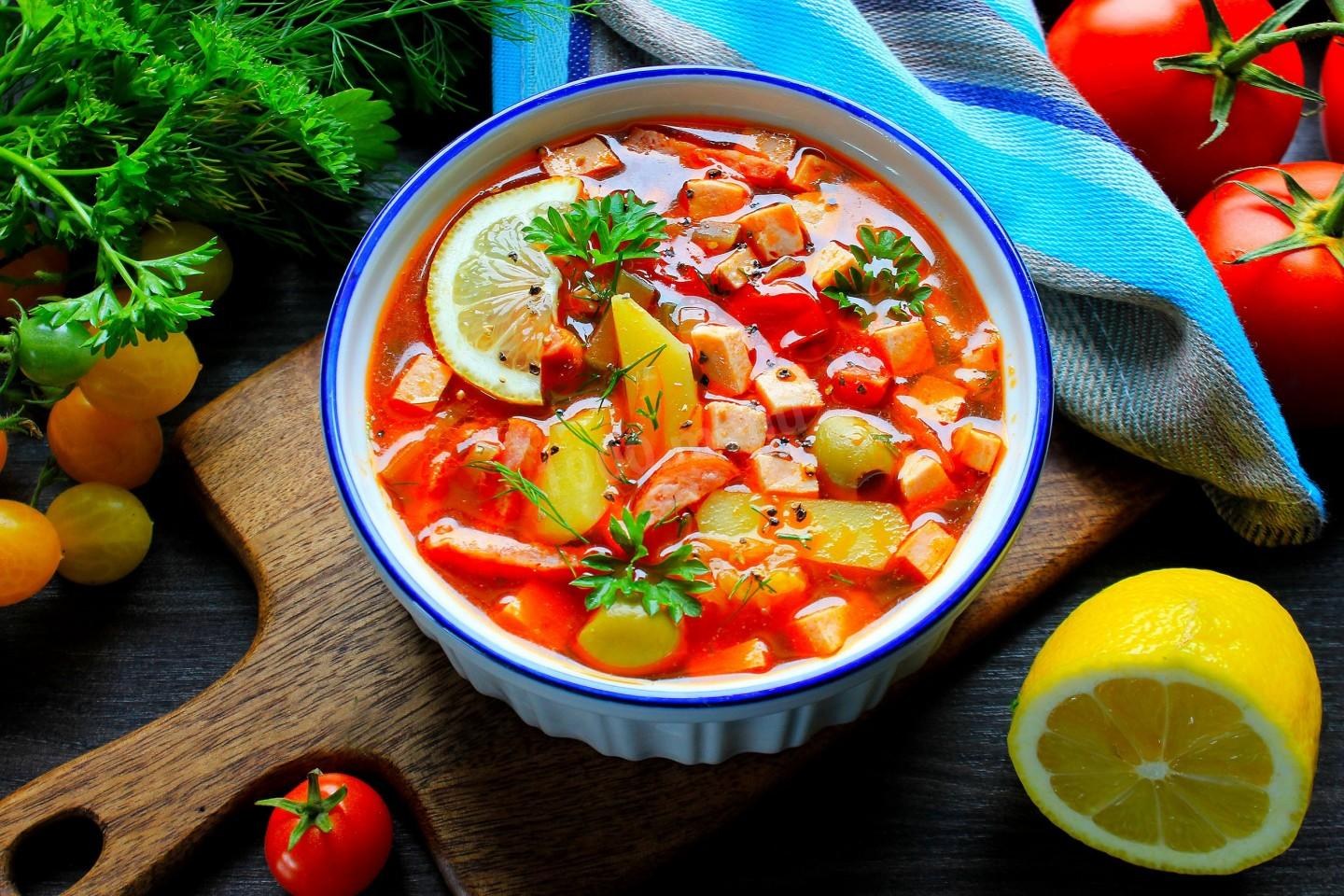 Суп солянка рецепт классический с колбасой с фото