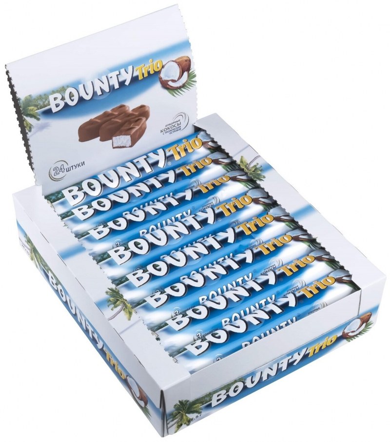 Bounty шоколадный батончик трио 82,5г(Марс):24/144