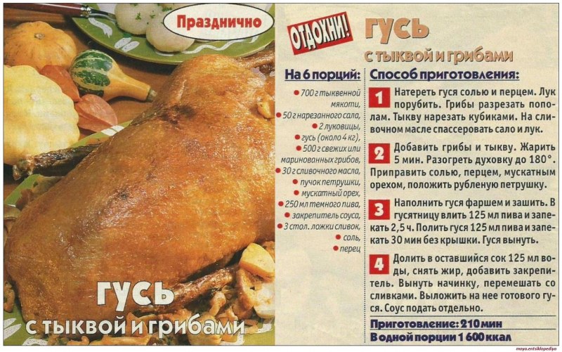Утка фаршированная айвой