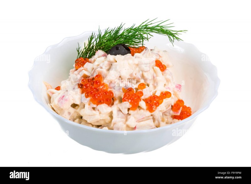 Салат Жемчужина с кальмарами и красной икрой