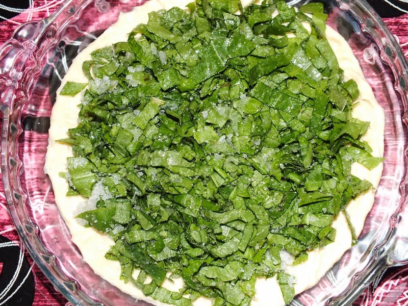 Открытый пирог с творогом и зеленью