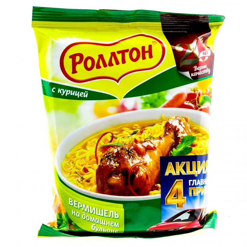 Лапша Роллтон курица 90г лоток