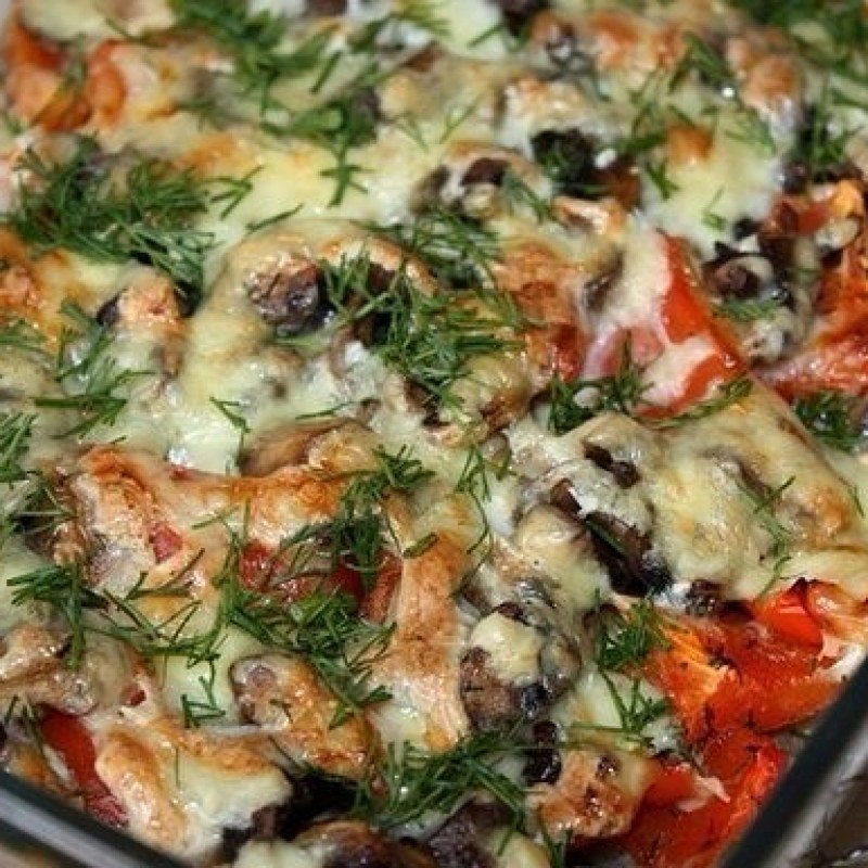 Кабачки с шампиньонами в духовке