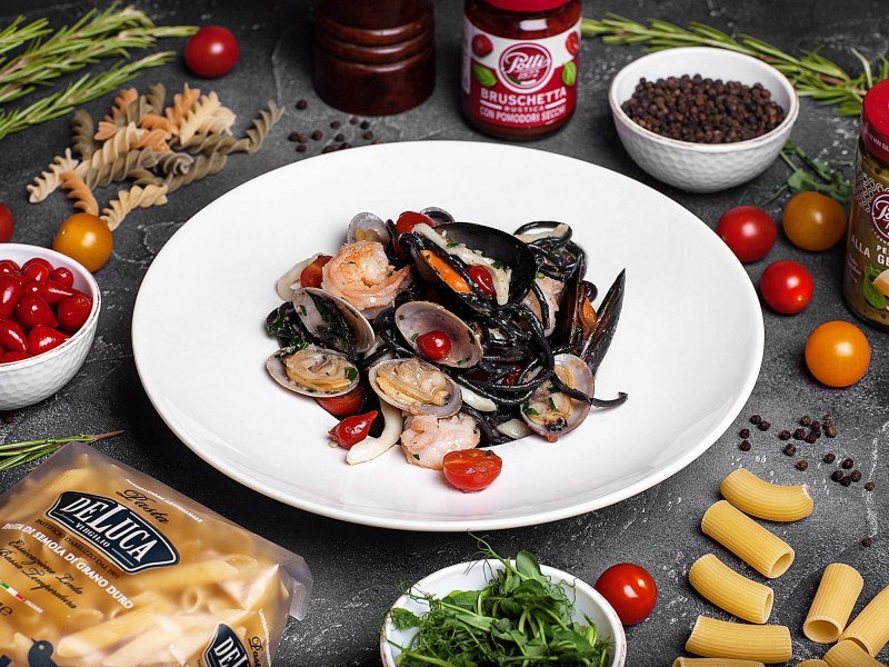 Спагетти Нери с морепродуктами