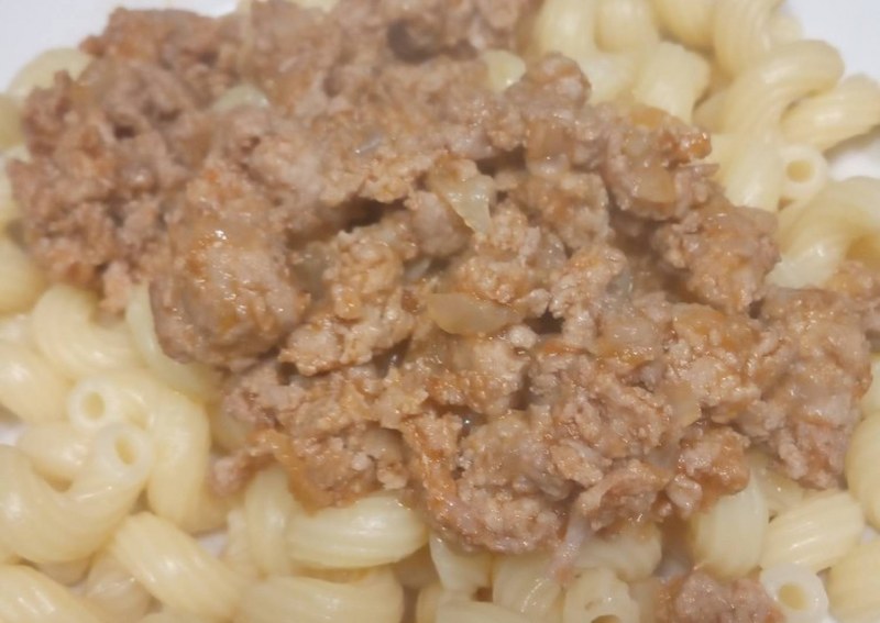 Печёночный фарш с макаронами