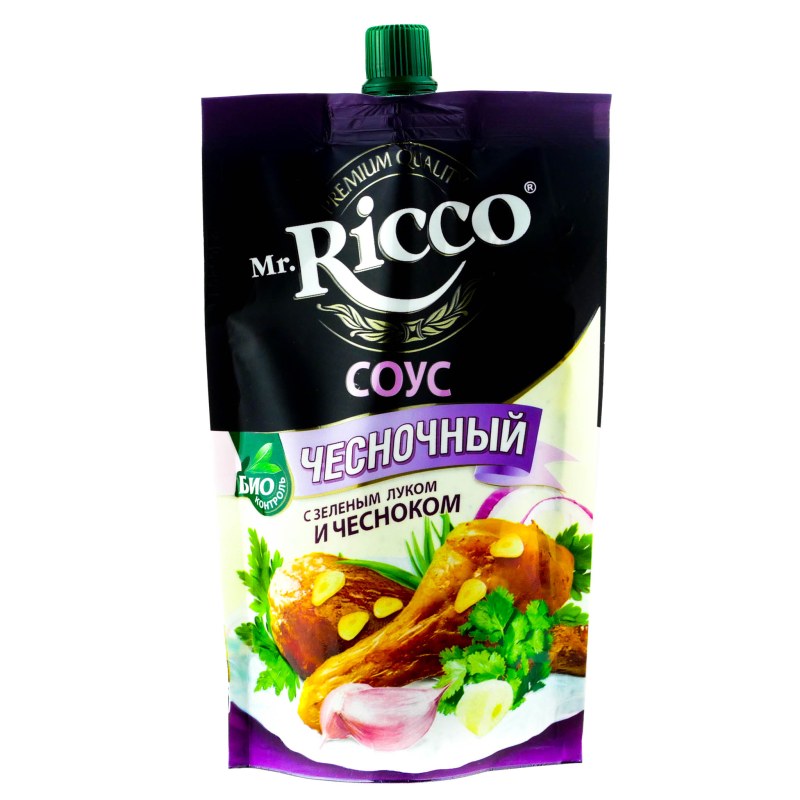 Соус на основе растительных масел Mr. Ricco чесночный дой пак 400гр