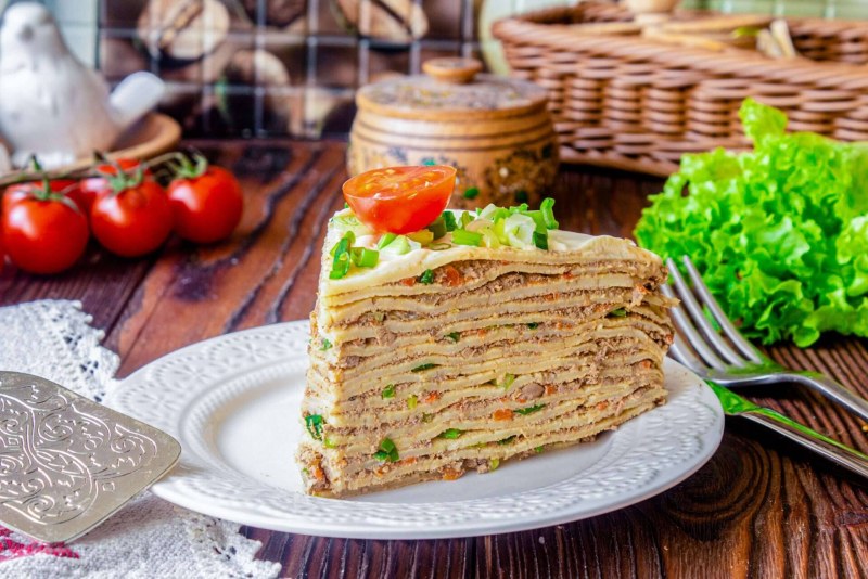 Пирог печеночный блинчатый