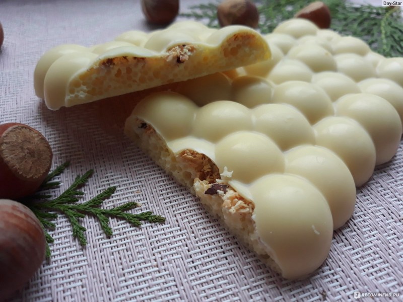 Белый пористый шоколад воздушный с орехами